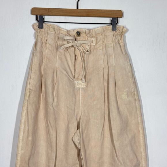 Free People Margate Pleated Trouser Pants Size Small Beige High Rise Paperbag - Picture 3 of 8
